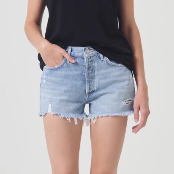 Agolde Distressed High Rise Waist Denim Parker Cut off Shorts
